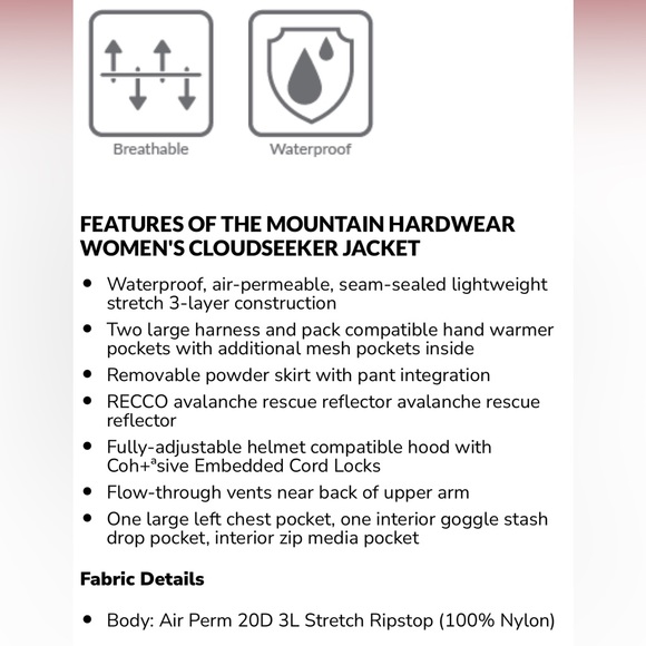 NWOT Cloudseeker Waterproof Stretch Jacket - Picture 5 of 8